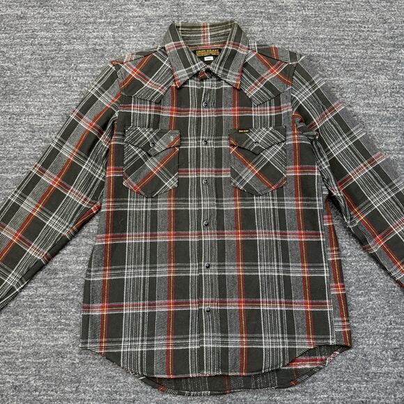 Iron Heart 12oz Slubby Heavy Flannel Western Shirt Men Small Gray Snap HSH-369 - Picture 1 of 11
